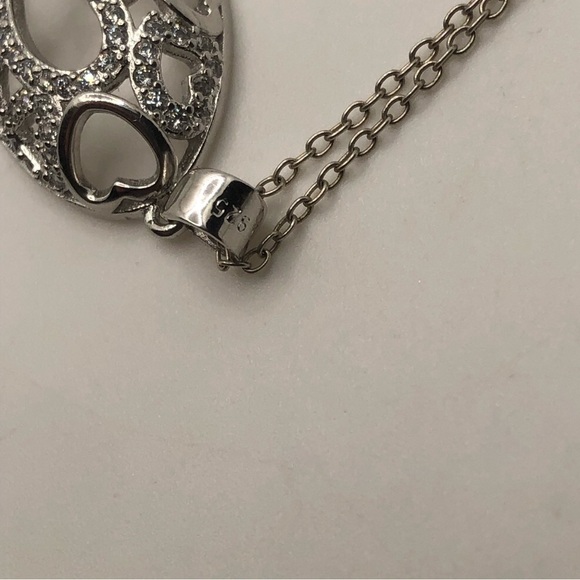 Sterling Silver & Cz Heart Egg Shaped Pendant w Chain / 16” + 1” Pendant - Picture 7 of 10
